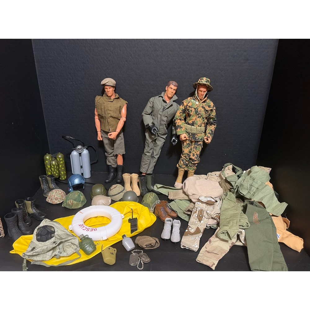 1990s Hasbro GI Joe 12" Figures Lot w/ Huge Clothing Uniform & Gear Outfit Set